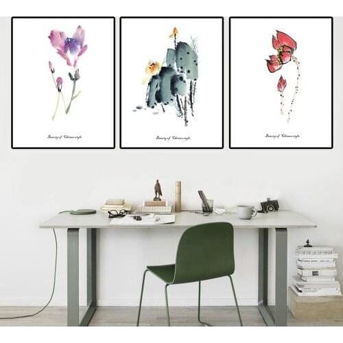 Chinese Style Flowers and Plants Canvas Painting Small Fresh Retro Watercolor Plant Posters Bedroom Living Room Decor Pictures