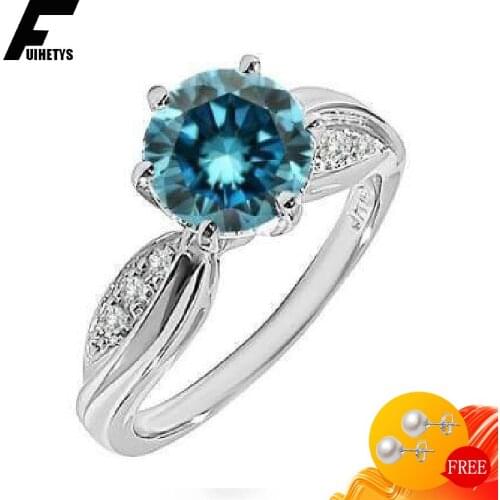 Fashion 925 Silver Jewelry Women Rings Round Shape Created Topaz Gemstone Finger Ring for Wedding Engagement Party Accessories