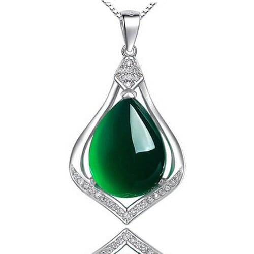 Natural Green Hetian Jade Water Droplets Pendant 925 Silver Necklace Chinese Jadeite Amulet Charm Jewelry Gifts for Women Her