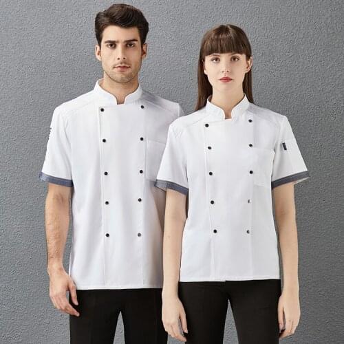 Chef Jacket Man Women Short Sleeve Work Wear Double Breasted Chefs Uniform Kitchen Bakery Food Service Cooking Hotel Cook Coat