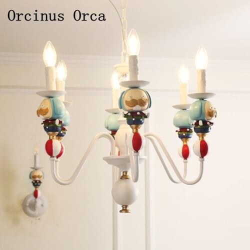 Cartoon creative clown Candle Chandelier boys bedroom childrens room lamp Nordic simple LED color doll Chandelier