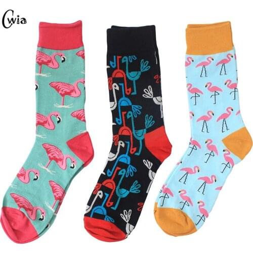 Combed Cotton Colorful Van Gogh Retro Argyle Flamingos Men Socks cool casual Dress Funny party dress crew Socks 1pair=2pcs ms02