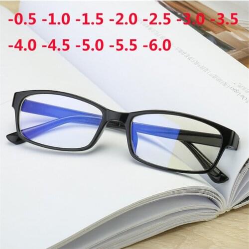 Anti-Blu-ray Square Nearsighted Eyeglasses Women Men Brand Desginer Anti-fatigue Finished Myopia Glasses -0.5 -1.0 To -6.0