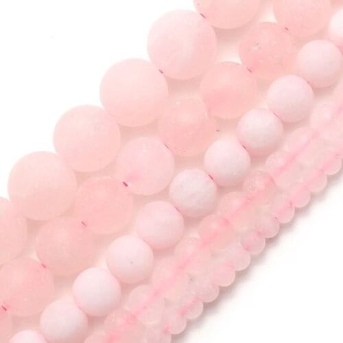 Wholesale Matte Pink Quartz Natural Stones Loose Beads 4 6 8 10 12mm For Jewelry Making DIY Fashion Bracelet Accessories