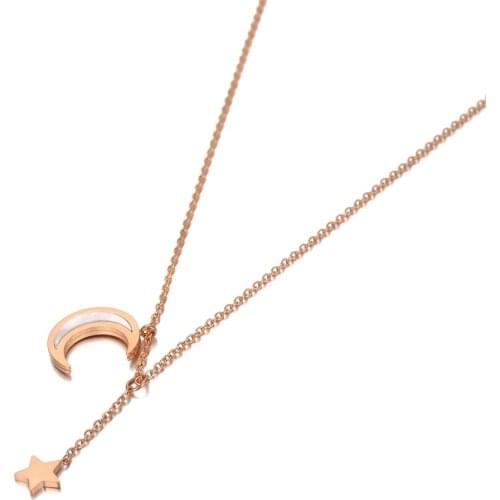 Trendy Stainless Steel White Shell Star Pendant Necklaces Neo-Gothic Chain Link Choker Necklace For Women Girls N20075