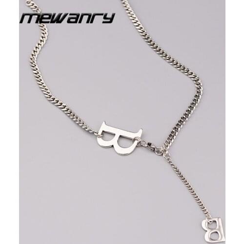 Mewanry 925 Sterling Silver Necklace Fashion Elegant Vintage Party Big and Small Letter B Clavicle Chain Jewelry Birthday Gifts