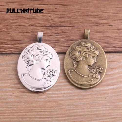 2pcs 30*40mm Inner Size Two Color Metal Alloy Simple Belle Cabochon Pendant Setting Jewelry Findings