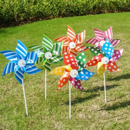 Craft Pin-wheel Whirligig Striped Pattern Handmade Multifunctional Colorful Dot Stripe Pinwheel Toy for Yard Kids Pin-wheel