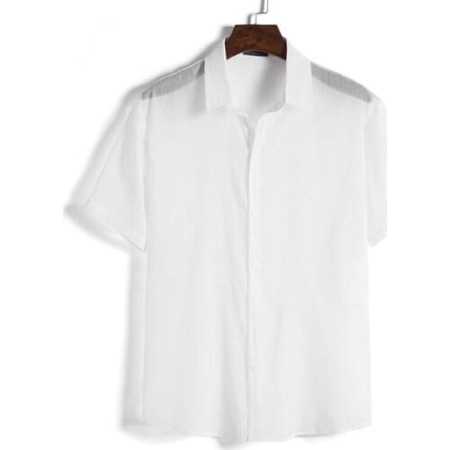 Men Shirt Men Short Sleeve Shirt Nightclub Bar Transparent Sexy Shirt Hip Hop Holiday Beach Entertainment Men Tops