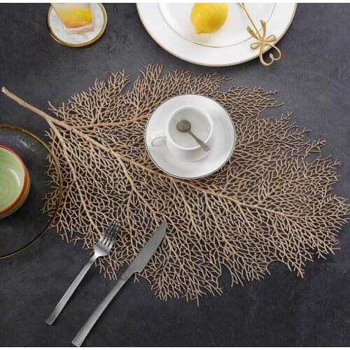 Placemat for Dining Table Coasters Leaf Gold Placemats PE Cup Coffee Table Mats Pads Kitchen Table Decoration & Accessories