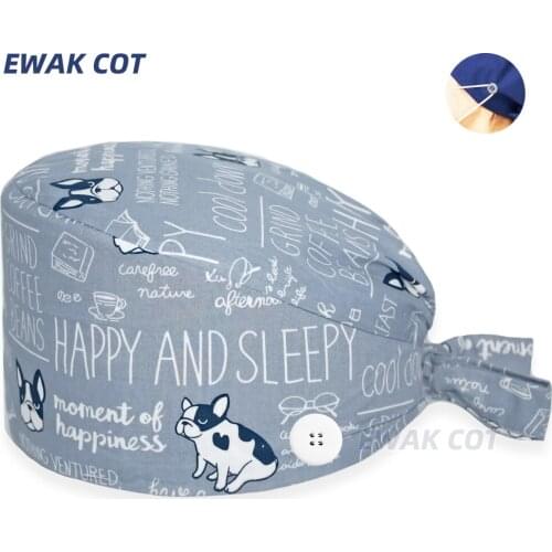 Cartoon dog print scrubs cap gorros quirofano mujer womens pet grooming nursing work hats Workplace Safety Supplies Accessories