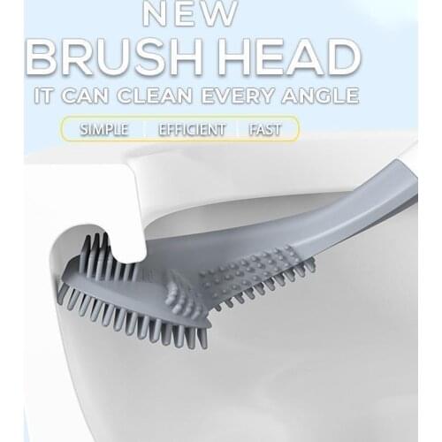 Long-Handled Toilet Brush Scrubber Curved Rubber Head Holder Cleaning Brush For Toilet Wall Hanging Floor Bathroom Cleaning Tool