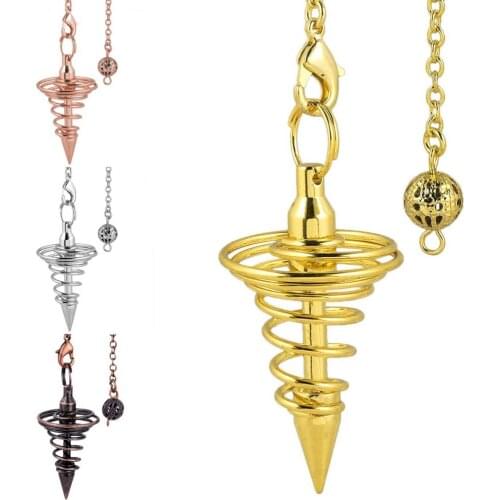 SUNYIK Reiki Metal Spiral Spring Pyramid Pendulum for Dowsing Divination,Gold/Silver/Brass/Rose Gold Color Pendule Reiki Jewelry