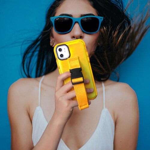 TPU Fluorescent Mobile Phone Case Storage Shell Protective Cover with Lanyard for iPhone 12 Mini /12 Pro/12 Pro Max