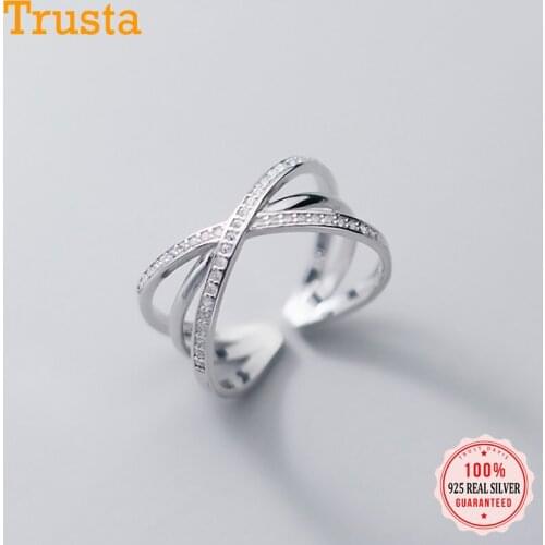 Trustdavis Real 925 Sterling Silver Fashion Three Layers Cross Opening Finger Ring for Women Wedding Party Fine Jewelry DS1134