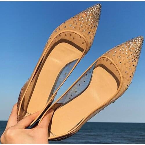 Spring Ladies Flats Shoes Women Rhinestone Comfortable Pointed Toe Flat Shoes Gold Silver Female Casual Woman Boat Shoes