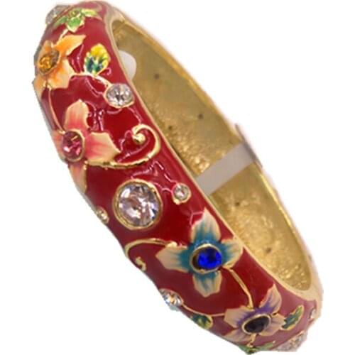 Unique Cloisonne Enamel Fancy Fashion Bangle Ladies Jewelry Chinese Handcraft Open Floral Hard Bracelet Jewellery Gift