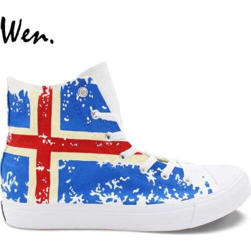 Wen Design Iceland Flag Hand Painted Custom Shoes High Top Women Canvas Flats Footwear Men Skateboarding Sneakers Shoes