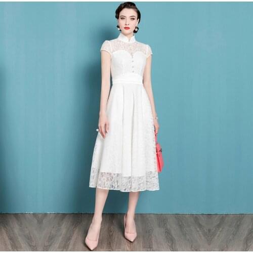 High End Temperament Cheongsam Improved Version Dress 2021 New Summer Chinese Lace Dress