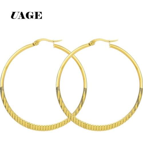 UAGE Wholesale Sivler And Gold Color Fashion Jewelry Stainless Steel Big Round 50mm Hoop Earrings For Women Girl