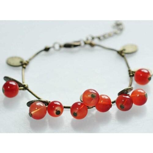 Retro Red Beads Cherry Bracelet Chain Crystal Womens Sweet Jewelry Gift