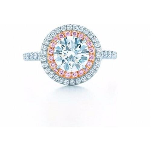 Fashion jewelry 925 Sterling Silver ring Round-cut 2ct sona Diamond Pink 2 Surround Pave setting cz Wedding Band Rings For Women