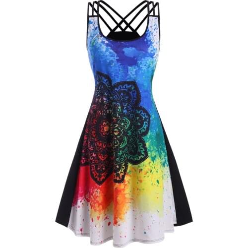 Gothic Dress Women Splatter Paint Galaxy Printed Strappy Back Dress Sleeveless A-Line Vintage Casual Dress Daily Wear