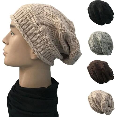 Winter Hat for Men Knitted Warm Fleece Lining Hat for Male Skullies Beanies Red Yellow Black Grey Cap