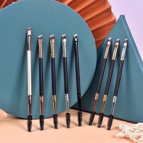 1pc Double Head Eyebrow Makeup Brush Oblique Eye Brow Brush Spiral Eyelash Brush Logo Customized Beauty Cosmetic Brush Easy Use