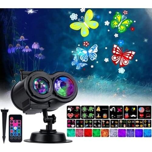 16 Patterns New Year Christmas Decor LED Double Cylinder Water Pattern Light Card Lights Halloween Christmas Projector Lamp