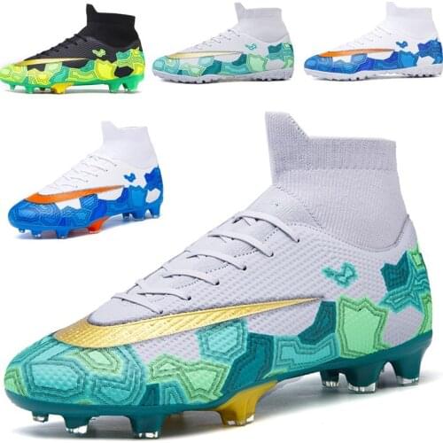 2020 Outdoor Men Boys Soccer Shoes TF/FG Football Boots High Ankle Kids Cleats Training Sport Sneakers Size 35-45
