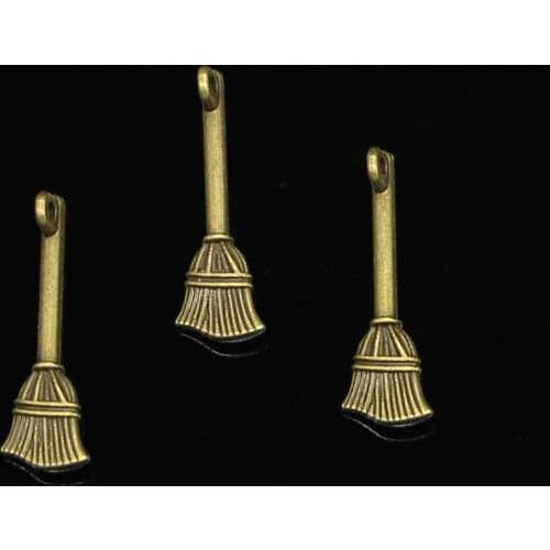25pcs Antique Style Bronze Color beson broom Pendants Findings Charms 27*10mm