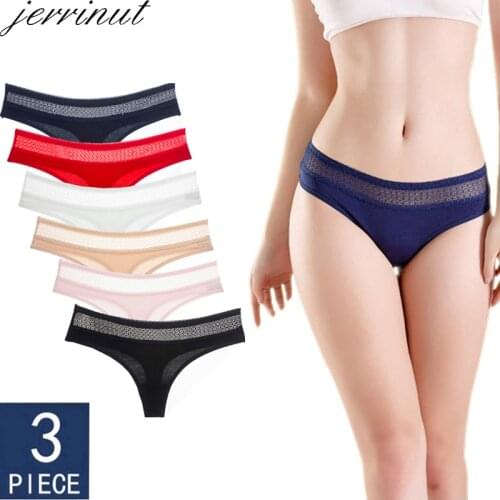 JERRINUT 3pcs Sexy Panties Briefs Underwear Women Thong String lace Seamless Panties Cotton Low Waist Female Thong Panties