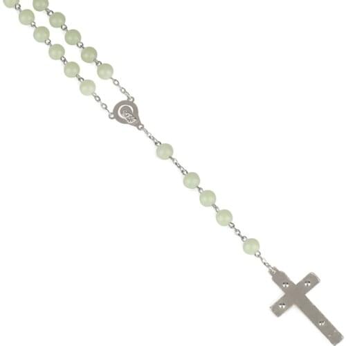 8mm Glow in the Dark Rosary Necklace Jesus Christ Cross Pendant Noctilucent Long Chain Catholicism Fashion JewelryX3UC