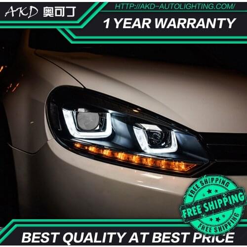 AKD tuning cars Headlight For VW Golf 6 MK6 Headlights LED DRL Running lights Bi-Xenon Beam Fog lights angel eyes Auto