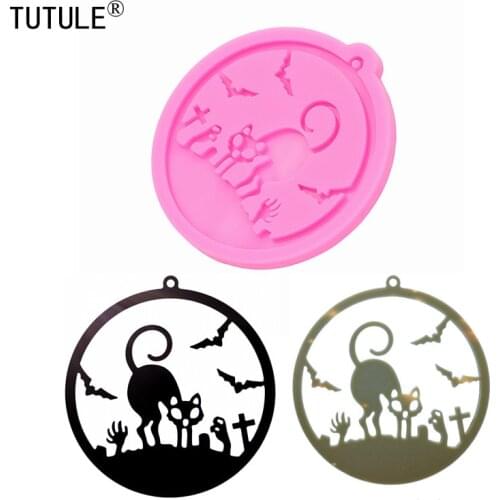 Sparkling Halloween black cat silicone earrings mold,keychain epoxy clay polymer mold-necklace flexible food grade silicone mold