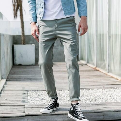 Spring Summer New Casual Pants Men 97% Cotton Slim Fit Chinos Ankle-Length Pants Fashion Trousers Male Brand Clothing 28-38