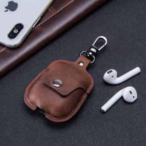 Retro Cowhide Wireless Bluetooth Headset Case Genuine Leather Earphone Shell Coin Purse Wallet
