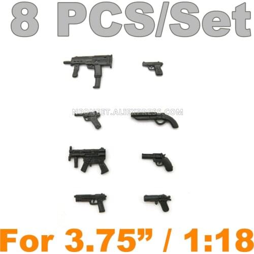 1/18 1:18 Scale 3.75" inch Action Figure Weapon Accessories Parts 8in1 Lot MP7 MP5K Pistol Gun Model Set For JoyToy GI Joe
