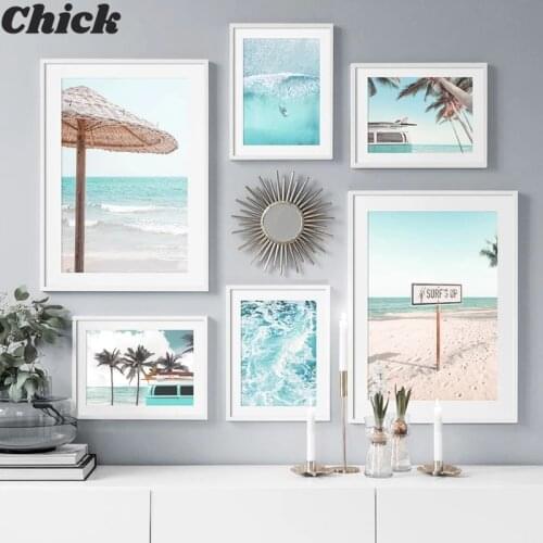 Blue Beach Surfing Tropical Nordic Posters And Prints Wall Art Canvas Painting Wall Pictures For Living Room Home Decor Unframed
