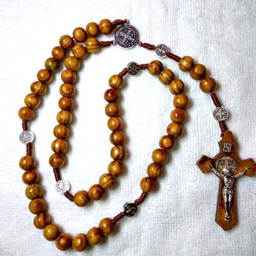 Catholic Rosary Necklace Wooden Beads Handmade Cross Religion Jesus Virgin Mary Short Prayer Bead Crucifix Pendant