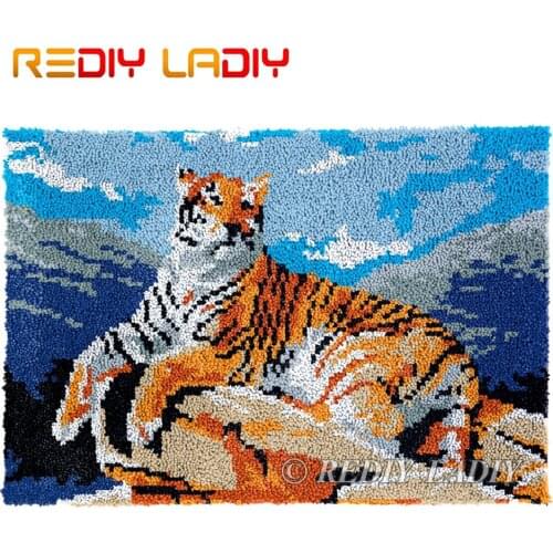 Latch Hook Rug Chunky Yarn Tapestry Kits DIY Carpet Rug Tiger on Rocks Knitted Floor Mat Crochet Cushion Arts & Crafts 85*58cm