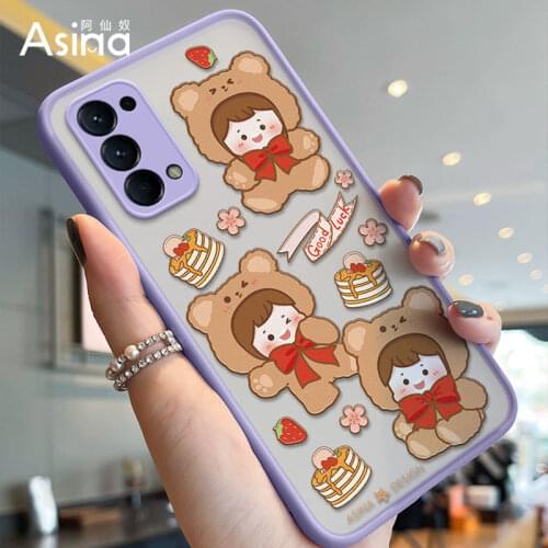 ASINA Matte Transparent Case For OPPO Reno 2 3 4 5 Pro Cute Cartoon Hard PC Cover Bumper For Realme X7 Find X3 Lite Bear Capa