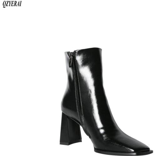 Fashion Handmade Chelsea Boots Women Genuine Leather Thick Heel Ankle Boots Ladies Vintage Winter Warm Shoes Women Boots