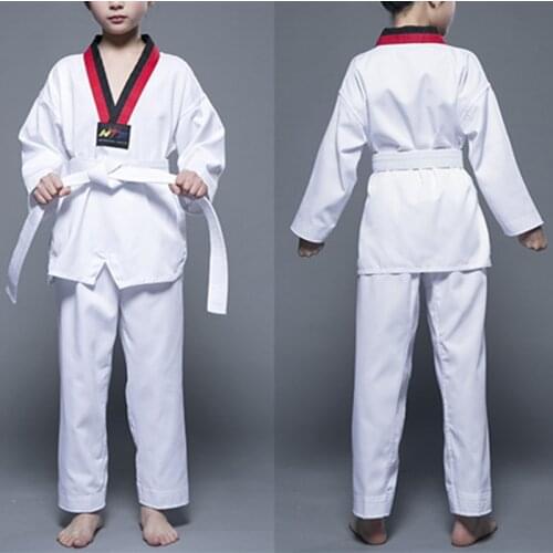 New Cotton White Taekwondo Uniform Children Adult Taekwondo Dobok With Belt Sports Gym Judo Karate Suit Taekwondo Equipment
