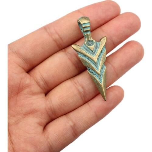5PCS Antique Greek Patina Bronze Sword Spear Arrow Head Charm Pendant For Necklace Making Jewelry Finding 47X20mm
