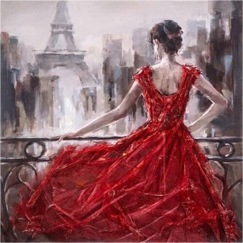 Counted Cross Stitch Kits Needlework Embroidery - Crafts 14 ct Aida DMC Color DIY Arts Handmade Home Decor - Dress Red