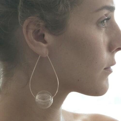 Original Large Water Drop Shape Clear Glass Ball Hoop Earrings For Women 2021 Unique Simple Wire Bubbles Earrings Gift For Her