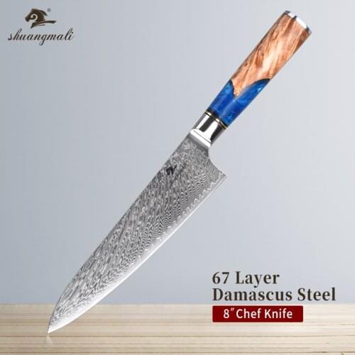 Shuangmali 8 Inch Kitchen Chef Cleaver Knife VG10 Core Damascus Steel Japanese Slicing Knives Cooking Filleting Meat Chef Knife