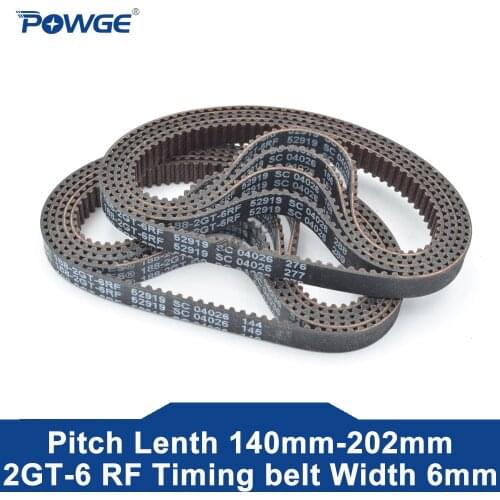 POWGE 2M 2MGT 2GT RF Timing Synchronous Belt Pitch Length 160/188/200/202mm Width 6mm Teeth 80 94 100 101 GT2 Gates Closed-Loop